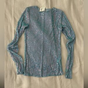 NWT Anthropologie Mermaid Turquoise Sequin Longsleeve Knit Top - XS